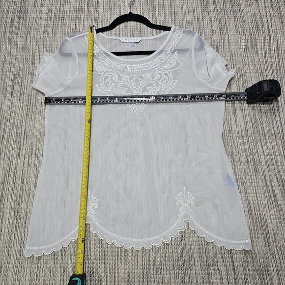 Peter Nygard Sheer White Embroidered Blouse - Picture 4 of 11